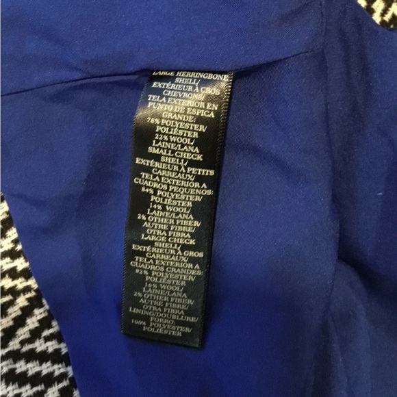 Ann Taylor Women’s Black & White Plaid Houndstooth Blazer, Blue Lining; Size 6P - Picture 5 of 8